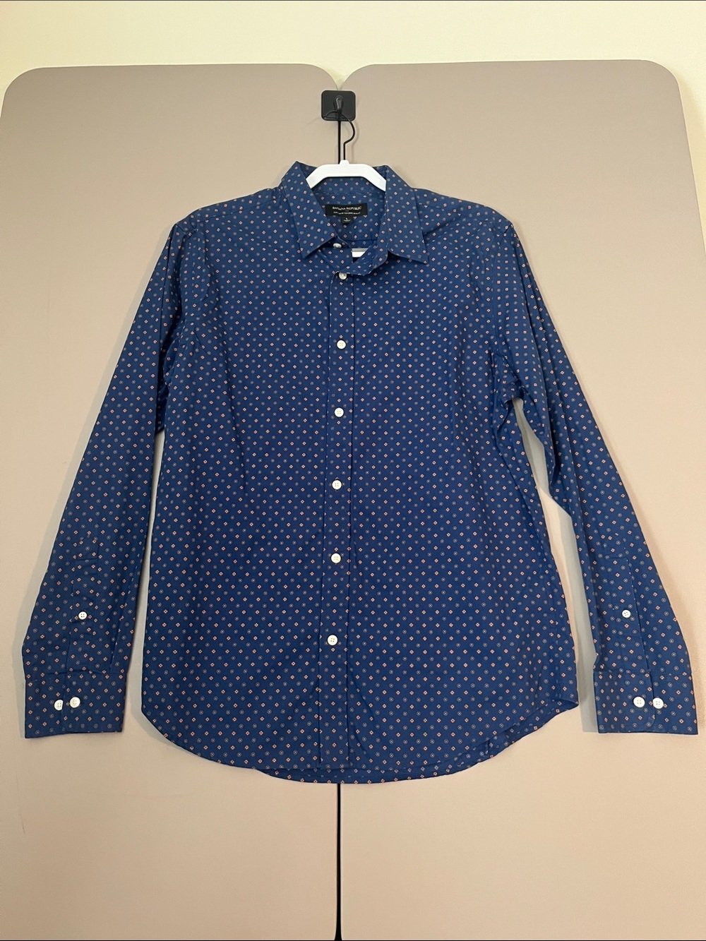 Banana Republic Navy Blue Micro Dot Long-Sleeve Dress Shirt